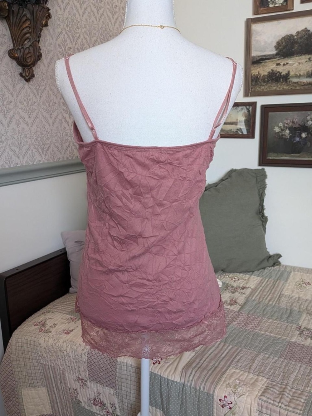 Maurices crinkle lace cami dusty rose M  Y2K-inspired - Picture 3 of 7
